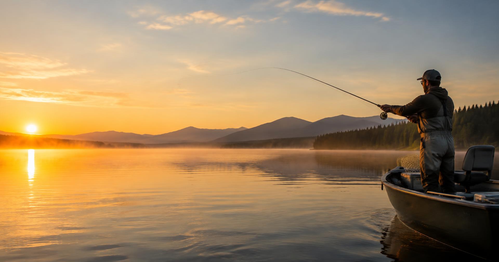 Angler casting at sunrise